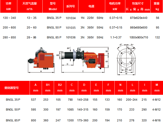 BNGL35~85燃气燃油双料燃烧器